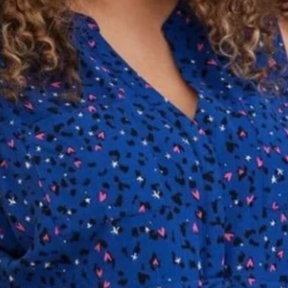 torrid Brand Emma Babydoll Tunic Style Sleeveless Top Blue Animal Print Size 6 - Picture 4 of 7